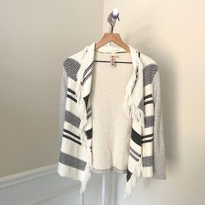 Dolan ANTHROPOLOGIE Sonia Fringe Cardigan Sweater Cotton Grey Cream Women’s XS